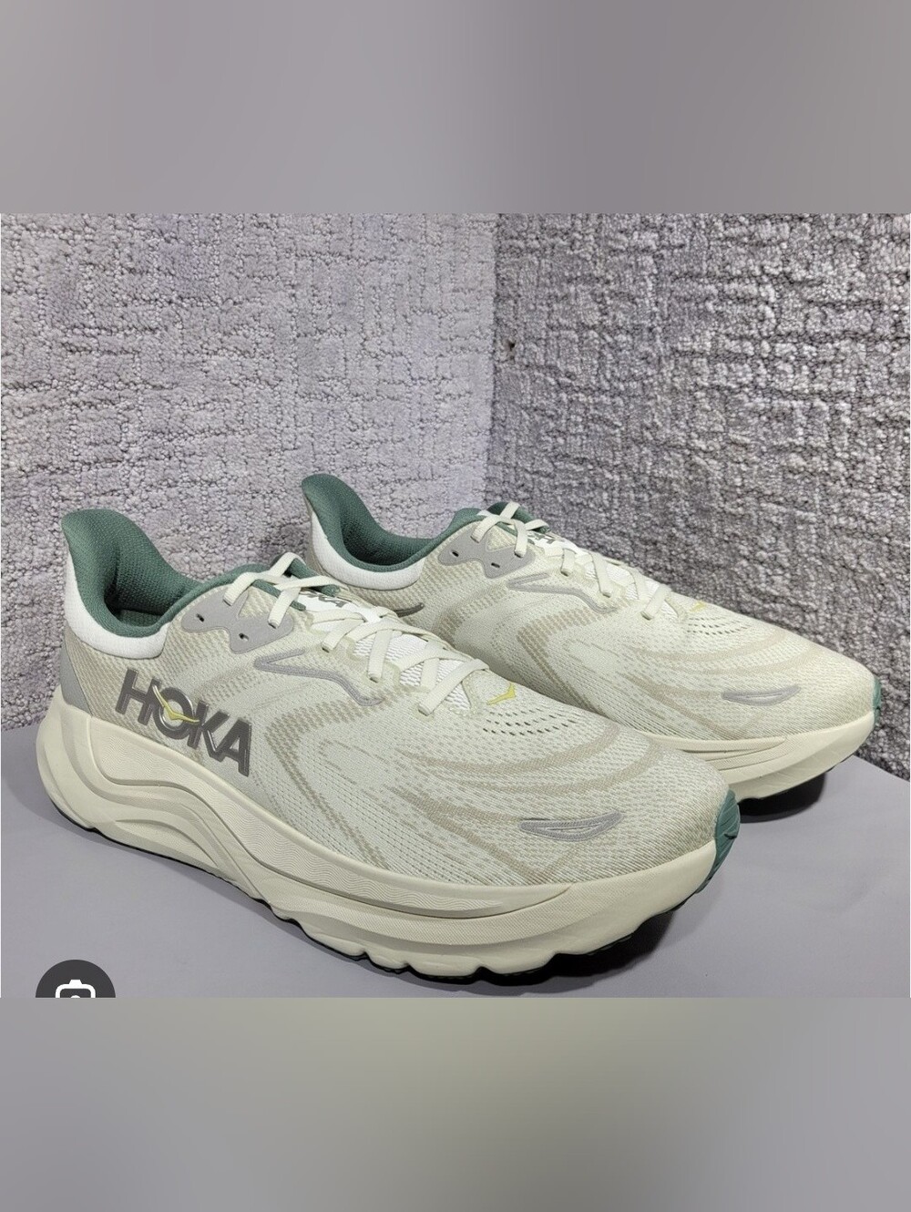 Size 9.5 Men's Hoka Cream and Sage Road-Running Sneakers